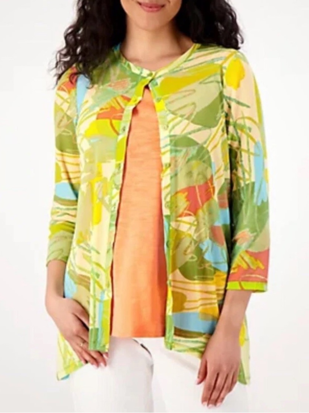 < LOGO Layers By Lori Goldstein Vibrant Sheer Mesh Cardigan >